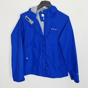 Columbia Omni Tech Waterproof Breathable Outdoor Blue Hood Jacket Women's Size L